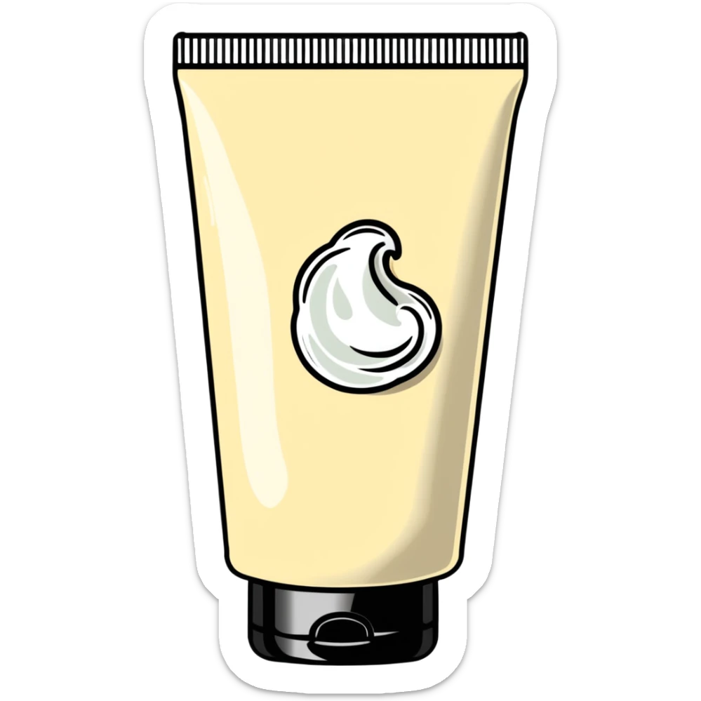 used tube of hand cream, bent in the middle, cap on, a bit of cream at the opening sticker