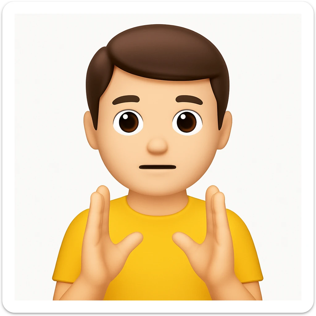 A 3D emoji in iOS emoji aesthetic style of a cartoon person holding both hands straight and parallel to each other in front of their body, palms facing each other to show a narrow or small distance, neutral expression, glossy Apple-style design, clean white background sticker