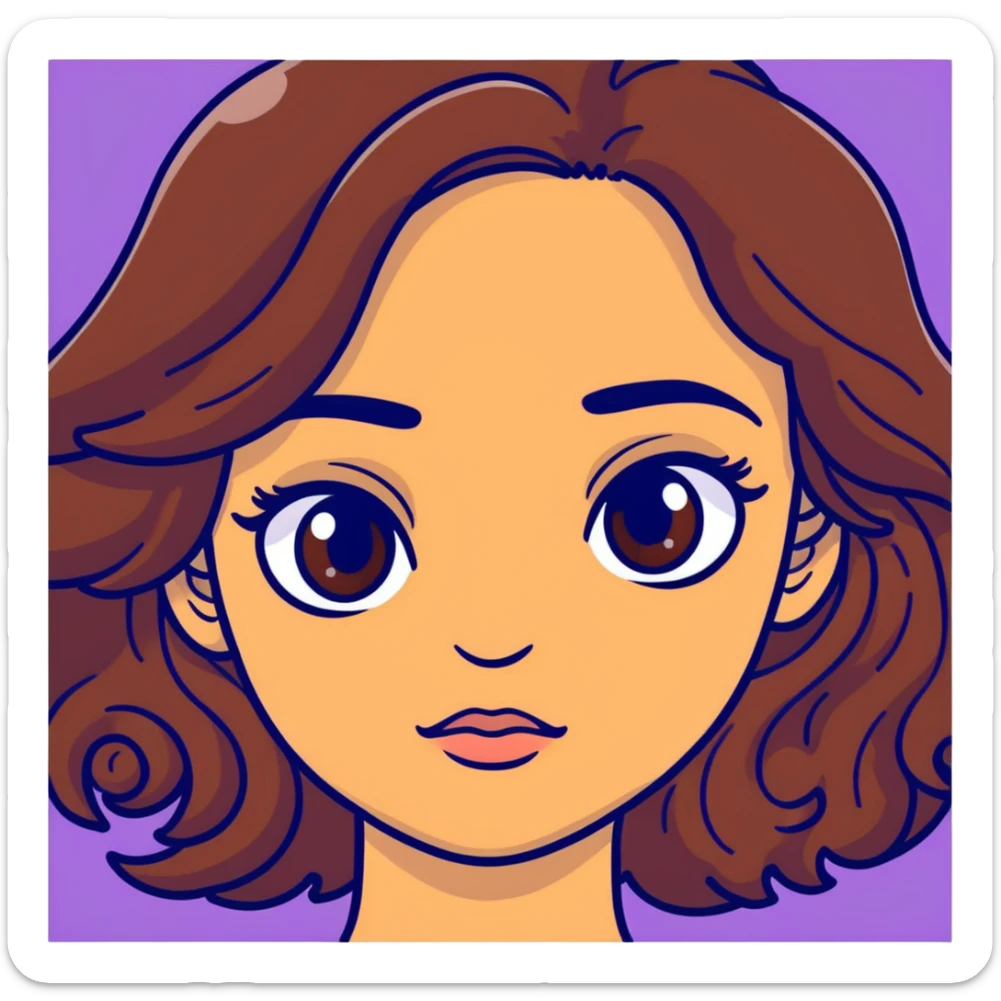 woman face with big eyes, medium skin tone, and dark wavy hair sticker