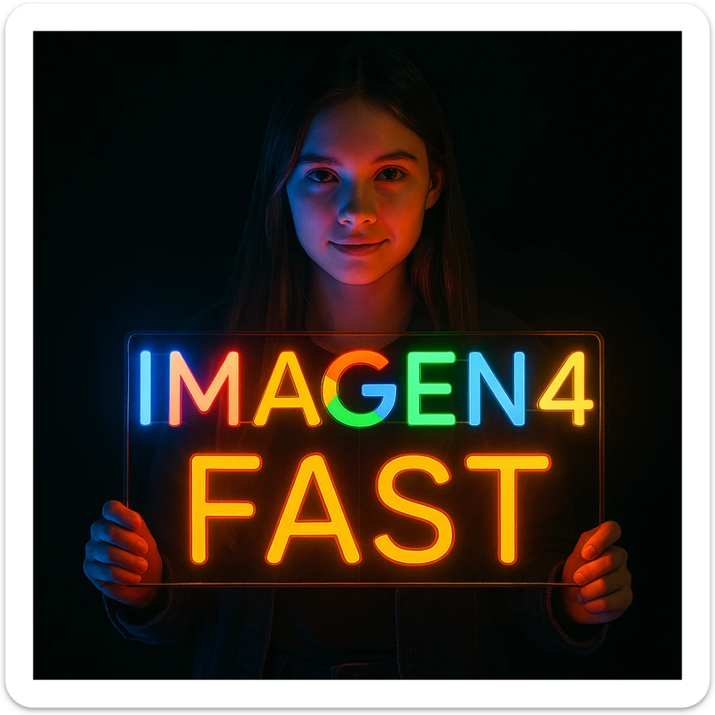 make a girl holding this sign, but sign in made of neon, also add fast below the sign sticker