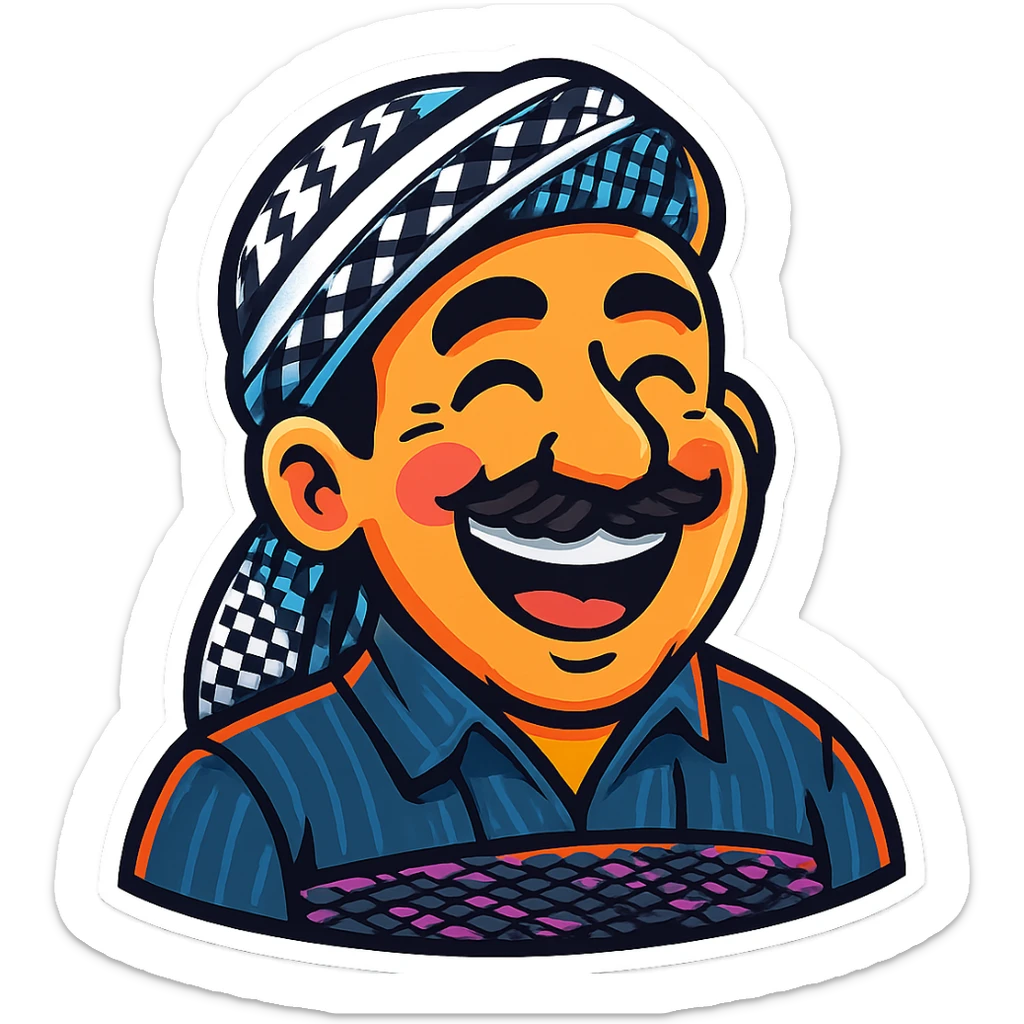 Create a cartoon sticker with a happy and joyful expression in the style of Flux Kontext Pro, with a transparent background. The style is vibrant and pop colors icons with a cartoonish, colorful, and lively look. sticker