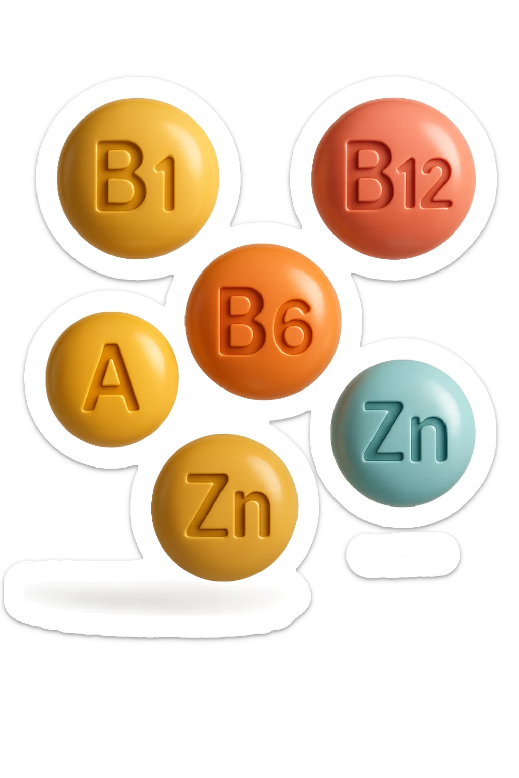 emoji stile iphone in 3d di vitamine del gruppo B, vitamina A, zinco, magnesio, iperrealistico 4k sticker