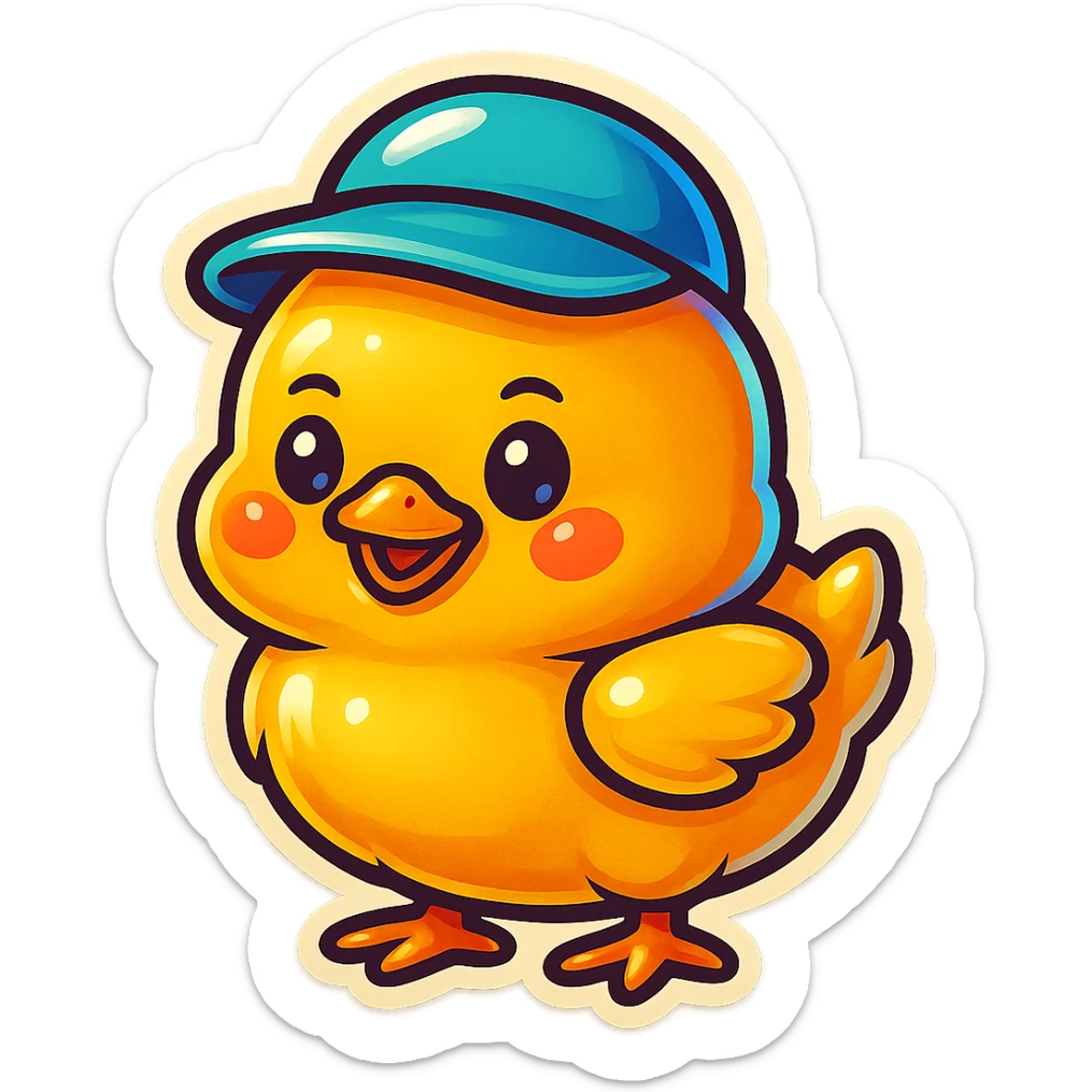 a yellow cute chick with a hat sticker
