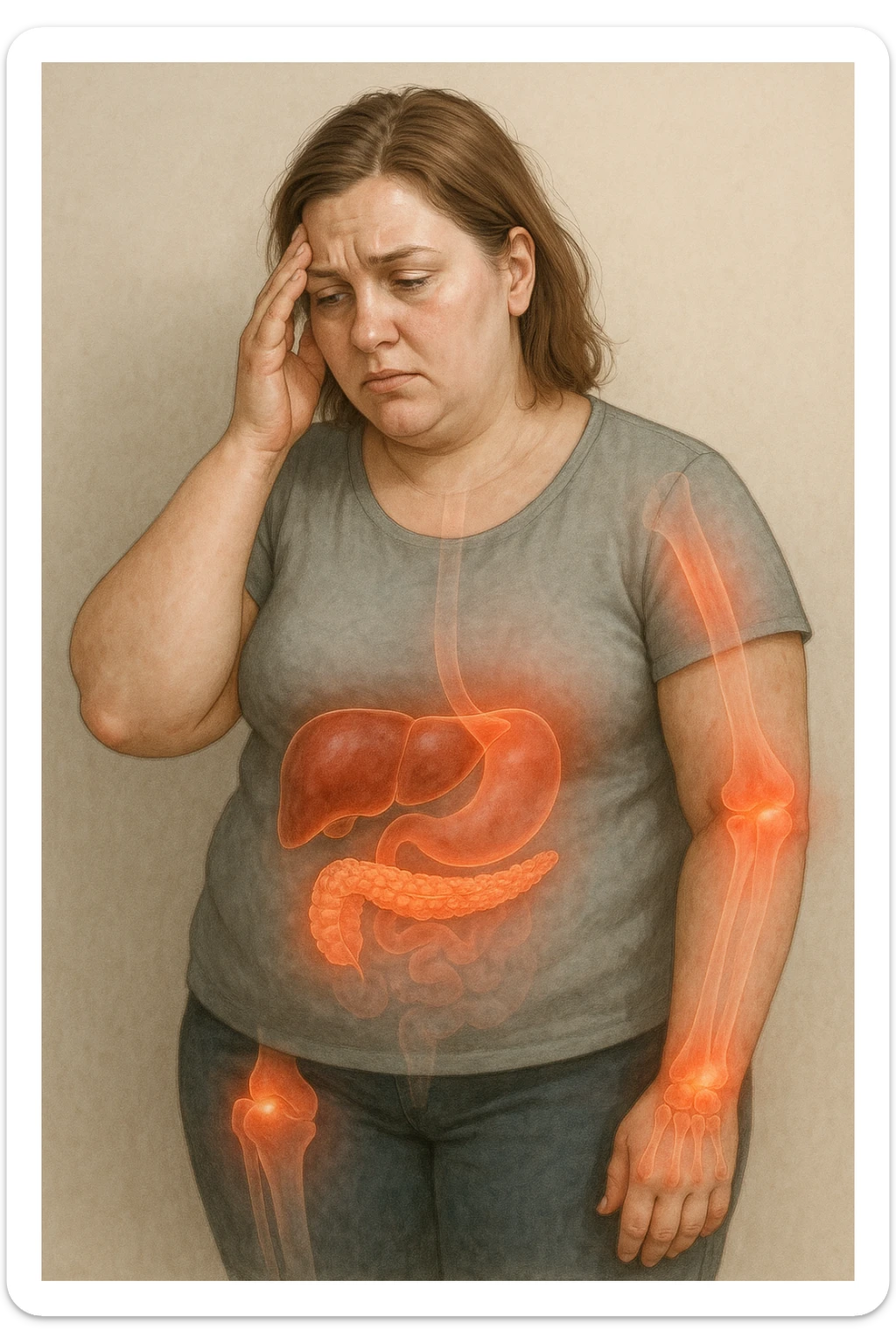 Donna con insulino resistenza e infiammazione cronica nel corpo. immagine realistiche sticker