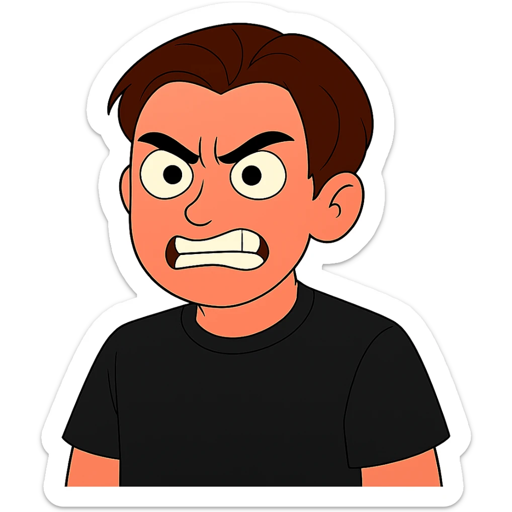 Change the hair color to a rich brown shade matching the fourth image, keep the shirt black, everything else the same, transparent background, maintain the original style and details. sticker