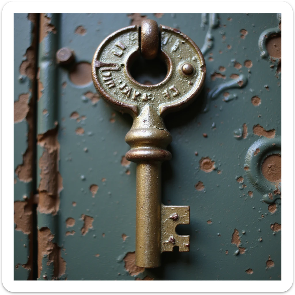 90s grunge style key, worn metal, vintage details, retro atmosphere, isolated on white background, hyperrealistic, 4K, variant 1 sticker