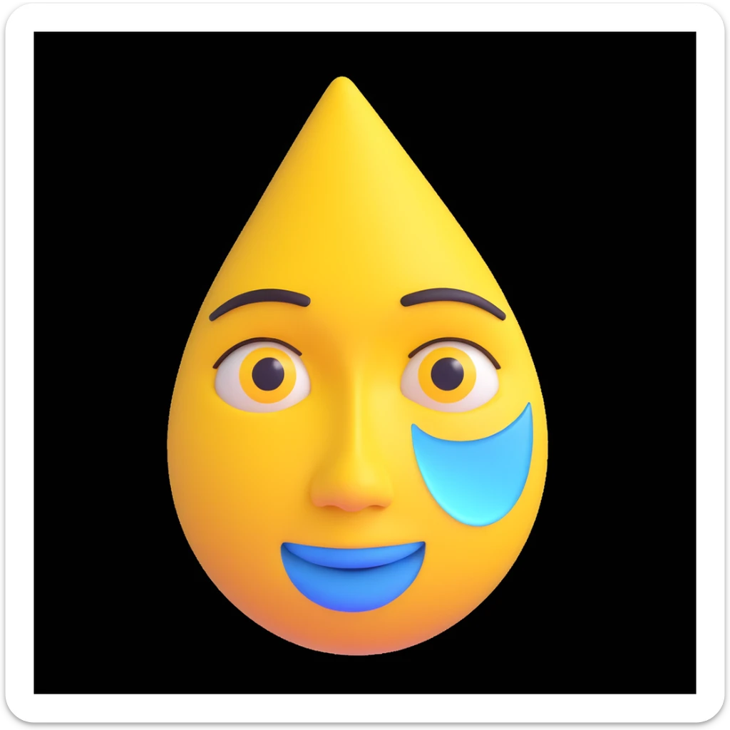 3D rendered emoji of a sad yellow face, teardrop, high quality photorealistic, smooth shading, intricate details, bright colors, clean background sticker