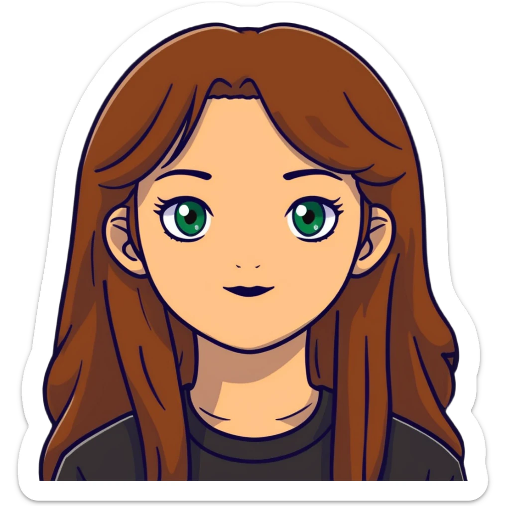 portrait of a 17-year-old girl with green eyes, light skin, and long brown hair sticker