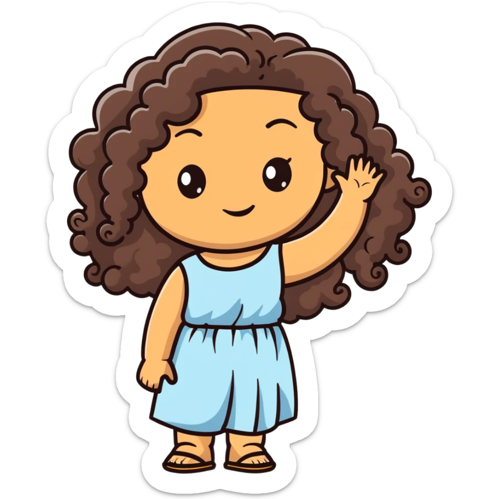 attractive Greek woman with long curly dark brown hair and light skin sticker