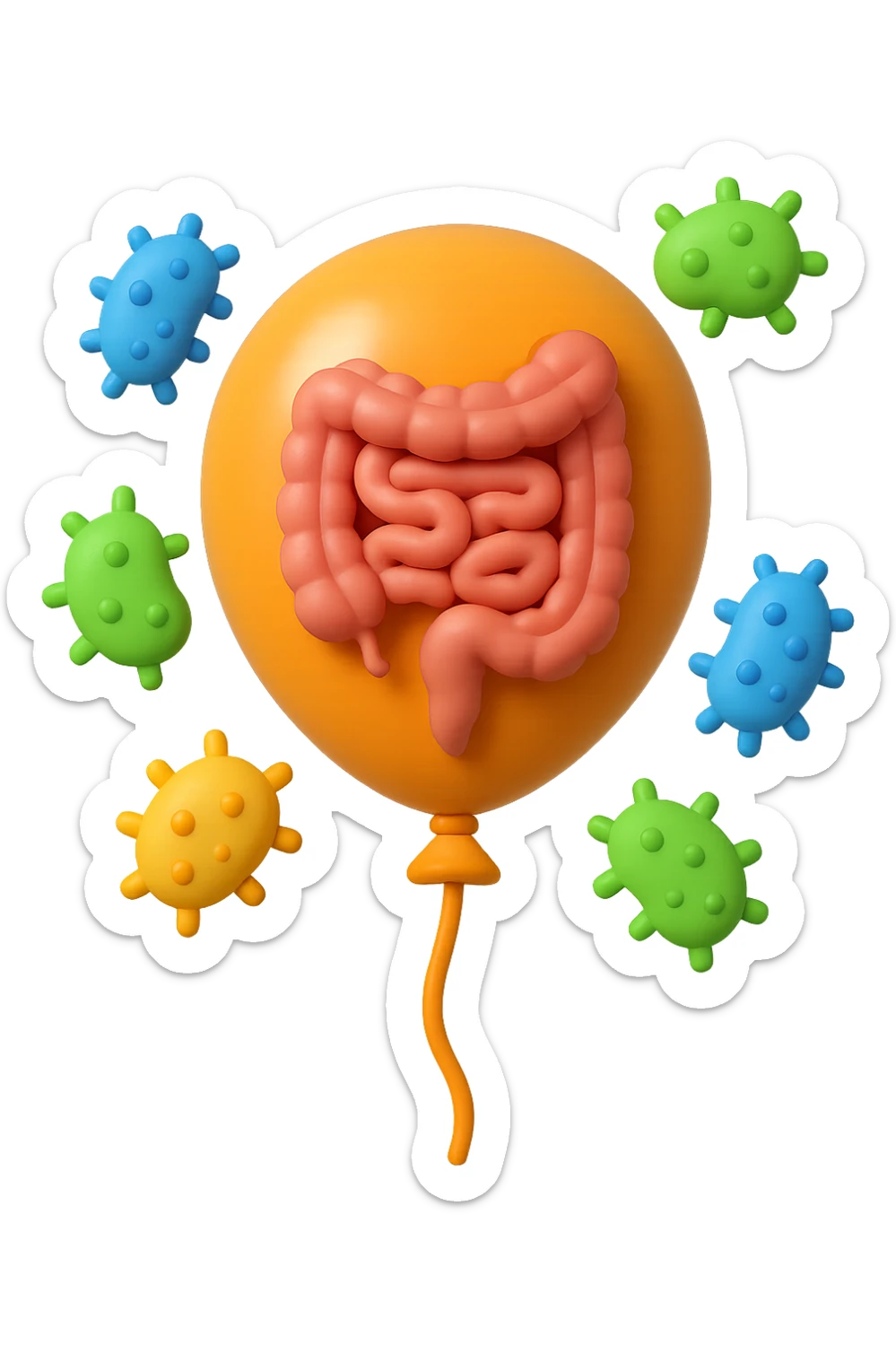 emoji stile iphone di un palloncino in 3d con intestino dentro e batteri intestinali intorno sticker