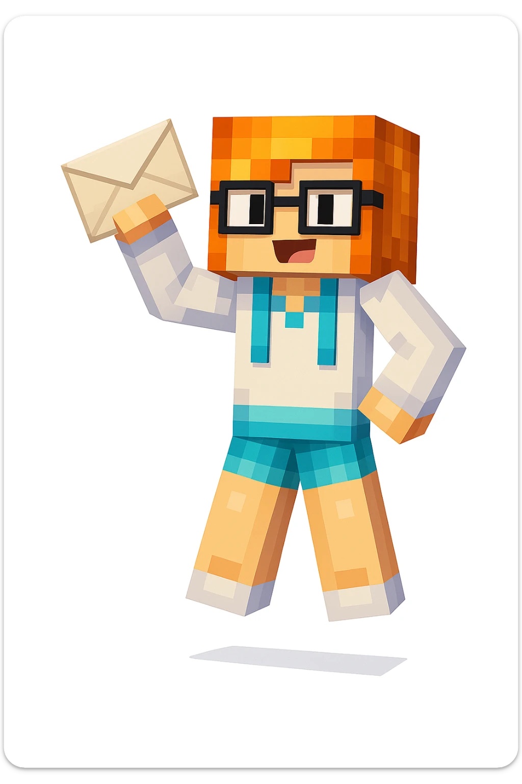 Add a letter in the character's hand, keeping the original Minecraft cartoon style and pose exactly the same. Only add the letter, do not change anything else. sticker
