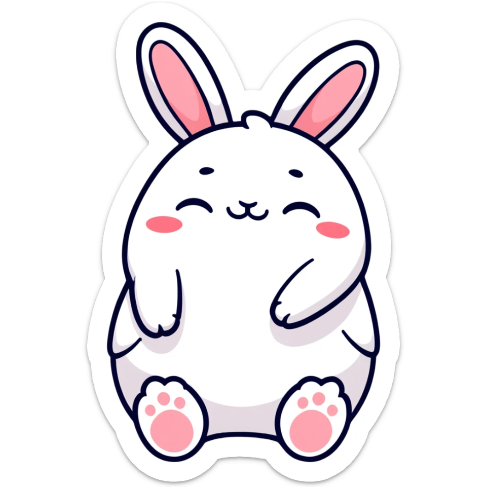 plush toy chubby bunny laughing with closed eyes and little tears, kawaii Japanese sticker style sticker