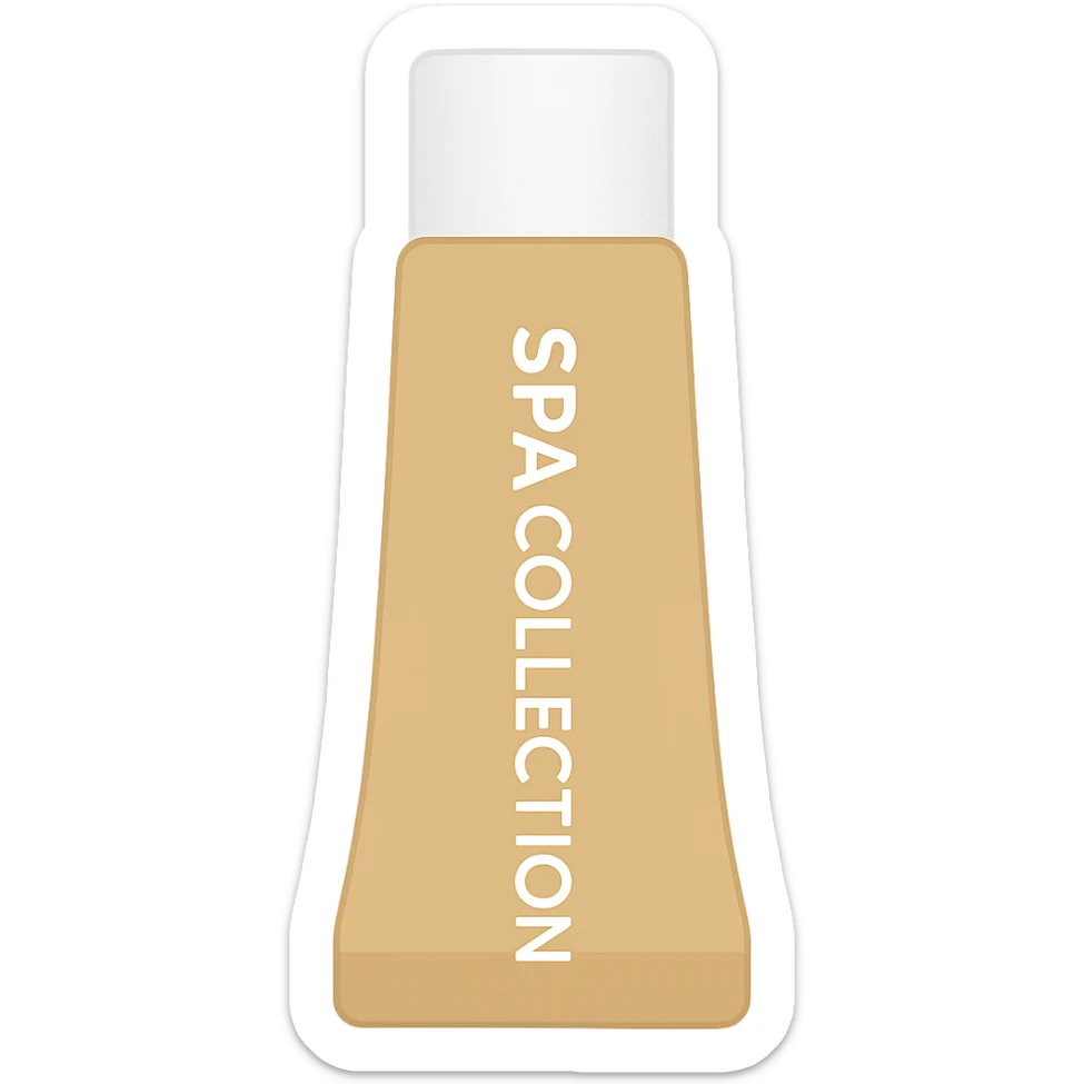 Create an emoji of a golden-beige tube labeled 'SPA COLLECTION' with a white cap and clear text. The emoji should match the shape, color, and details of the product as closely as possible in a lineal color icon style with no fill, focusing on clarity and detail. sticker