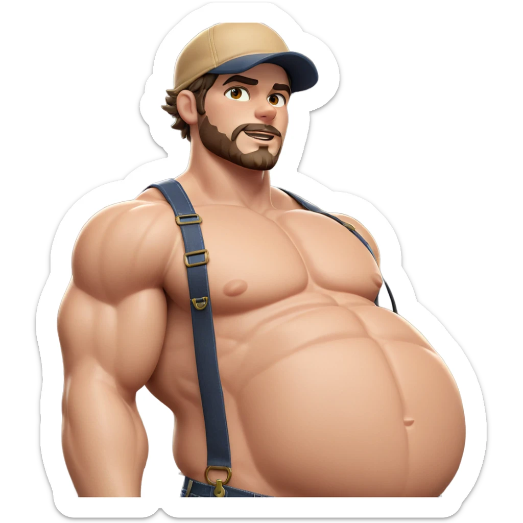 muscular male in overalls sticker