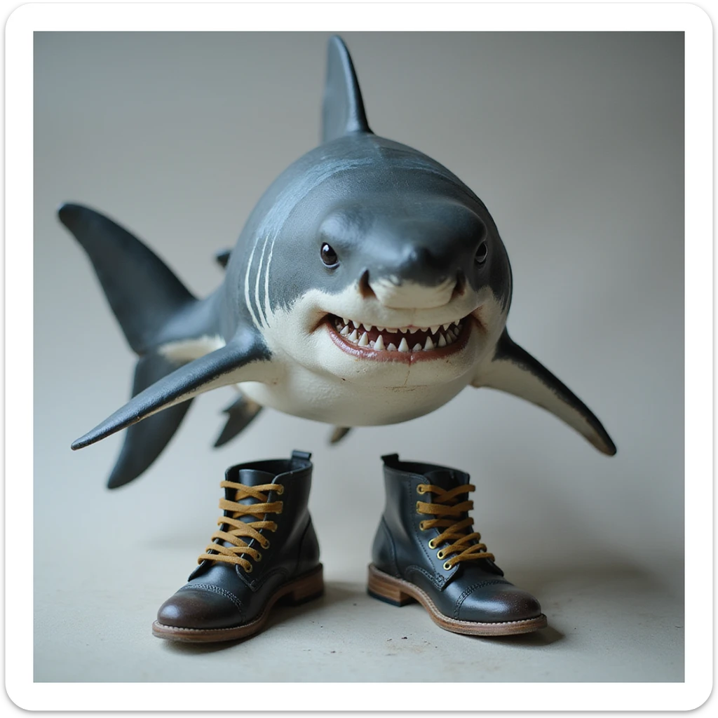 realistic shark wearing shoes, detailed and lifelike sticker