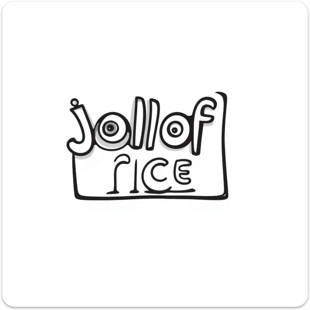 a sign with the text 'jollof rice', clear and legible, playful and inviting sticker