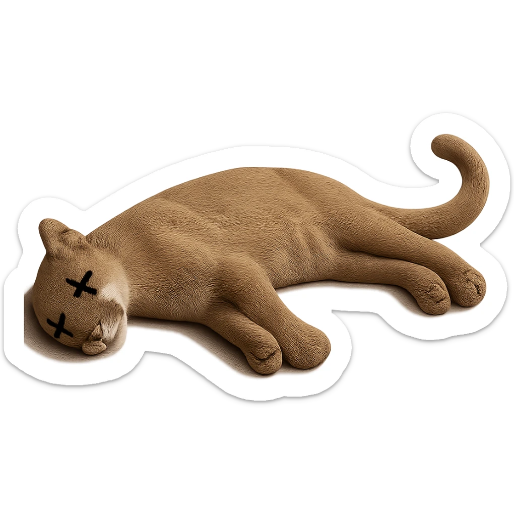 Add cartoon X's over the eyes to indicate the mountain lion is dead, keep the rest realistic, no background. Maintain the realistic style of the mountain lion while adding the cartoon X's over the eyes as a clear dead indicator. sticker
