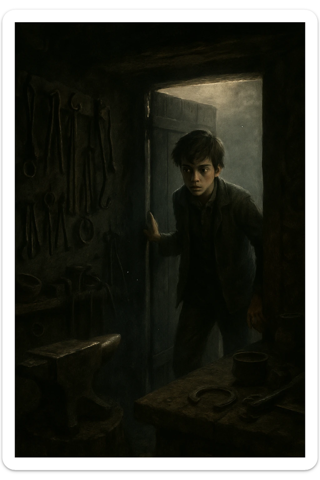 Sartaroshxonaga kirib kelayotgan o'smirin bola u eshikni ochayapti rakurs ichkaridan g'ira shira  sticker