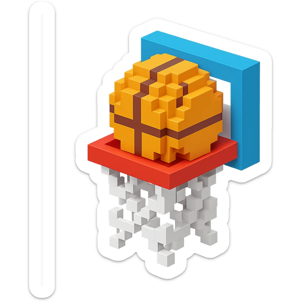Voxel-style basketball in a net, no background, variation 5. sticker