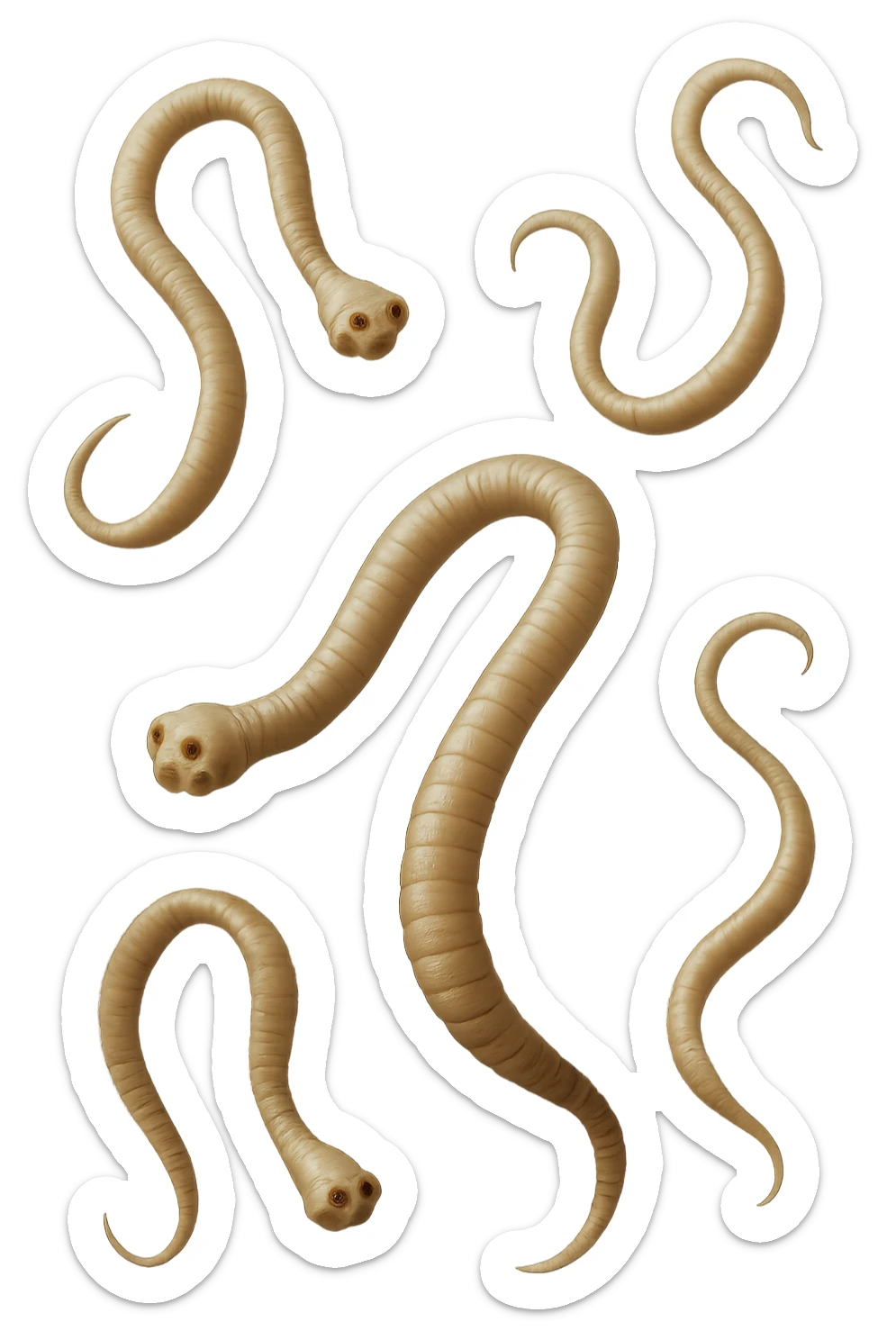 CINQUE PARASSITI COME LA TENIA FLUTTUANO IN ARIA, iperrealistico 4k sticker