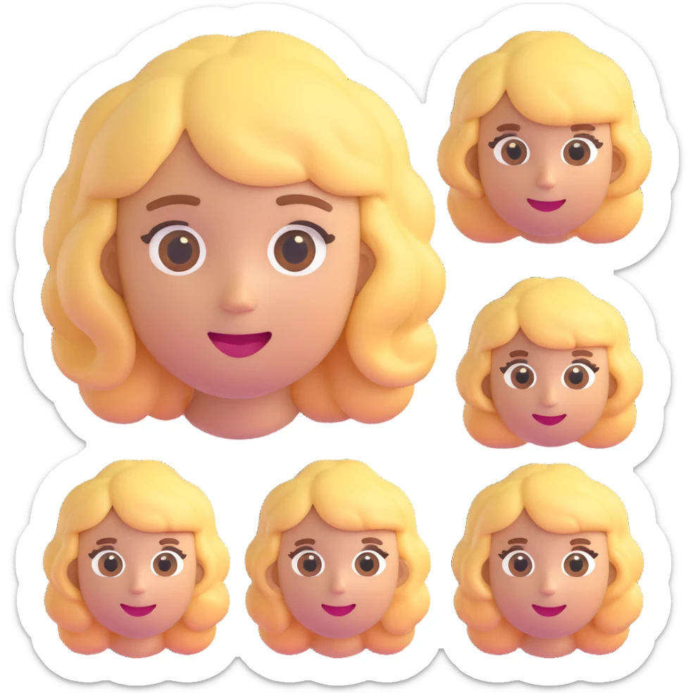 a girl with blonde curly hair, 3d emoji style sticker