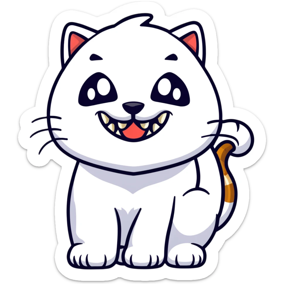 saber-toothed cat with a tiny body and enormous 8-inch fangs that are twenty times longer than its body, absurdly disproportionate teeth sticker