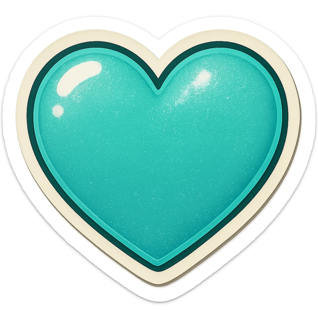 Change the glittery mint color heart to a glittery teal color heart, keeping the background transparent. sticker