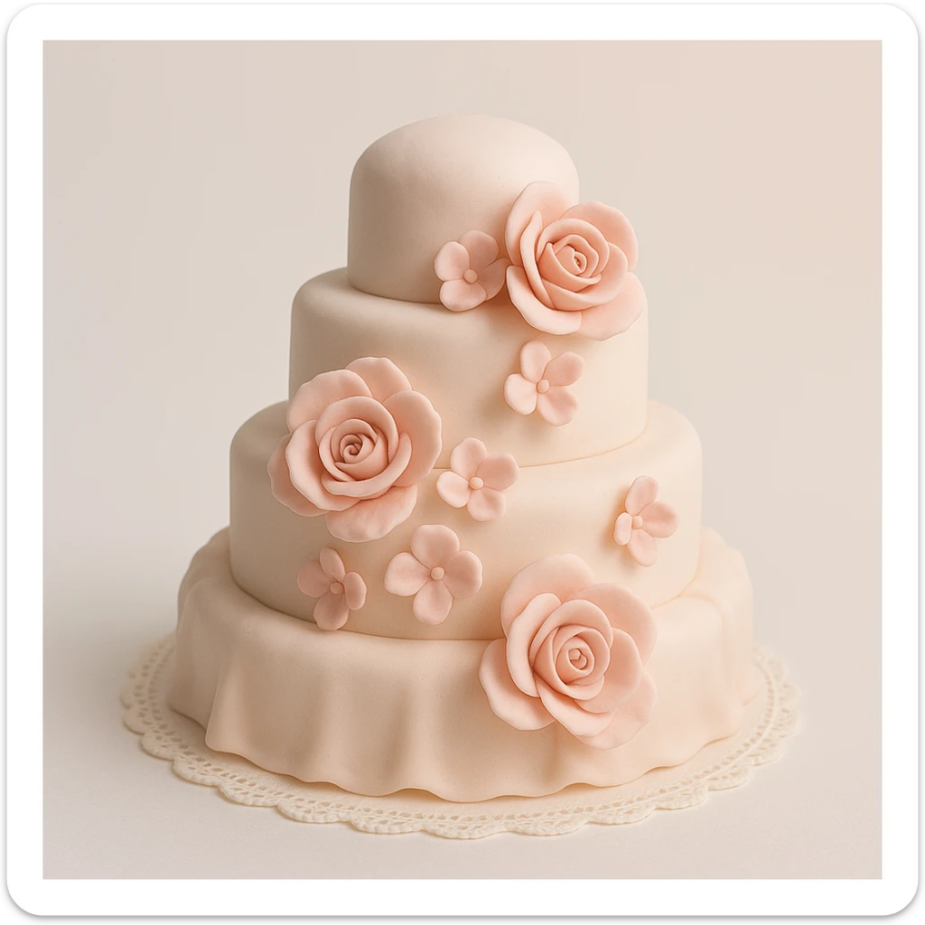wedding cake with pink fondant flowers sticker