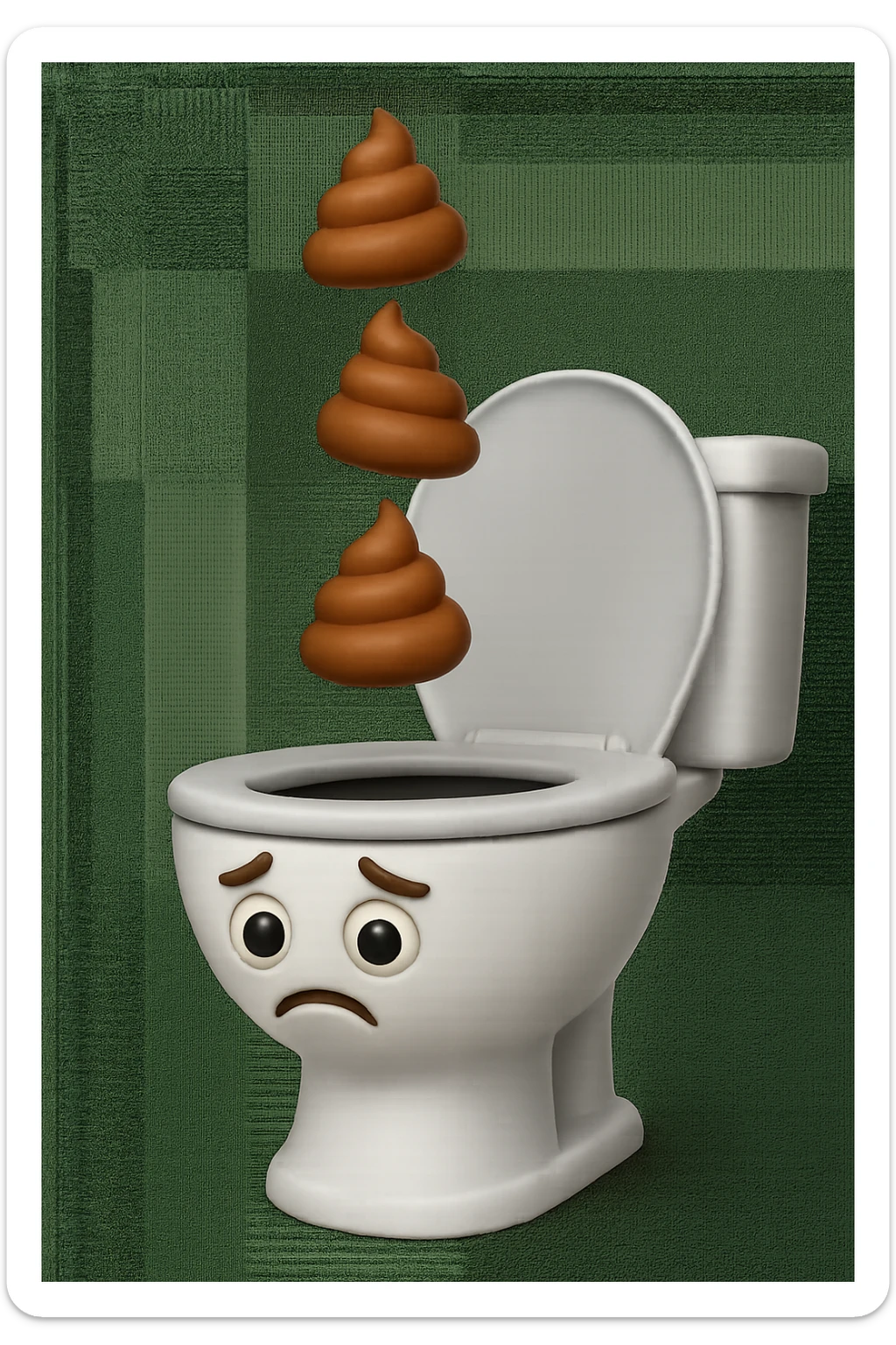 EMOJI STILE IPHONE 3D DI un water con palline di cacca tristi che cadono dall'alto verticalmente, iperrealistico 4k sticker