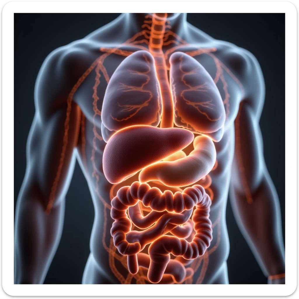hyperrealistic anatomical 4K illustration of fatty acid transport in the human body, focusing on mitochondria, carnitine, and molecular details sticker