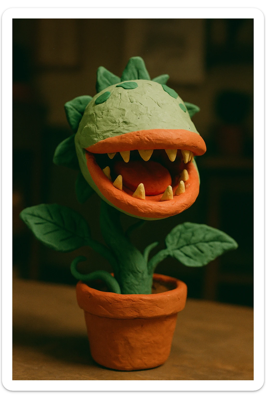 Audrey II, the carnivorous carnivorous plant from Little Shop of Horrors, 3D claymation style sticker