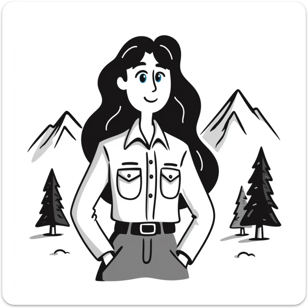 white woman park ranger with brown hair and blue eyes in a nature background sticker