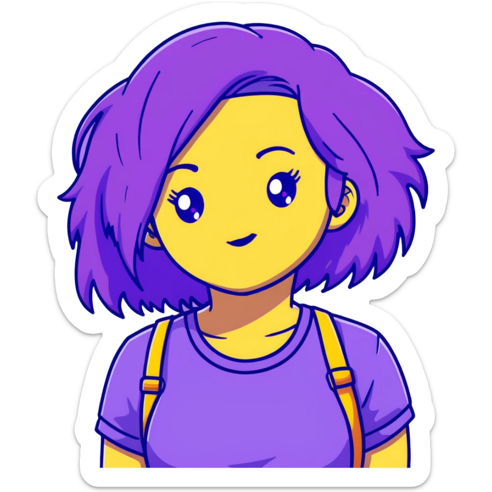 girl with large chest, purple hair, purple eyes sticker