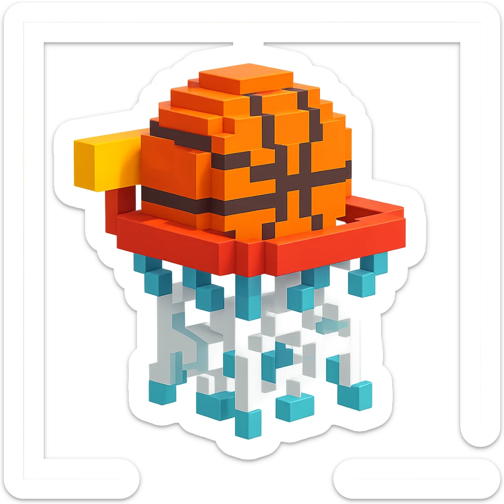 Voxel-style basketball in a net, variation 6 sticker