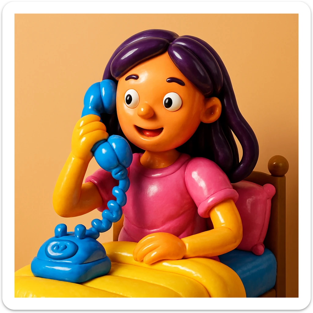 girl talking on telephone in her room sticker