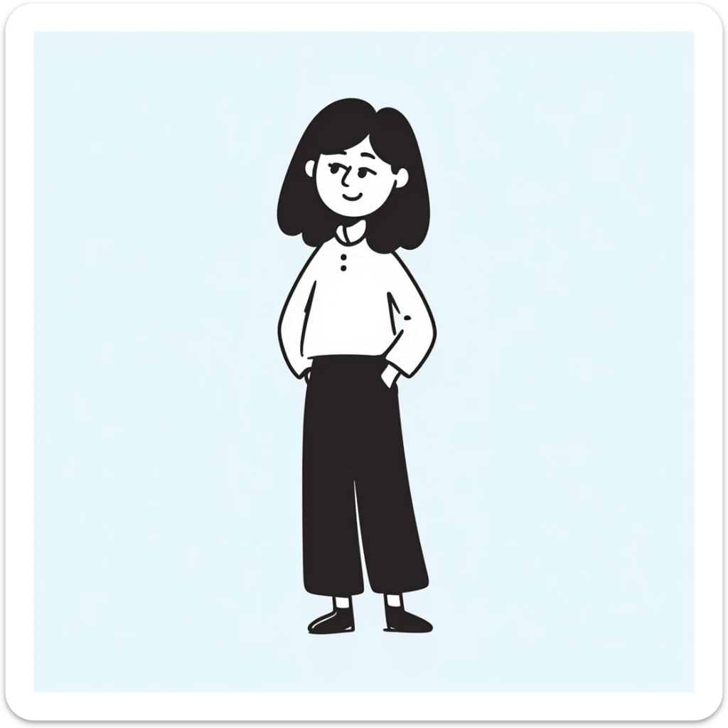 minimal hand-drawn emoji-style avatar of a professional team member in smart-casual attire, friendly, soft colors, subtle expression, plain or lightly colored background, inspired by modern vector illustrations for startups sticker