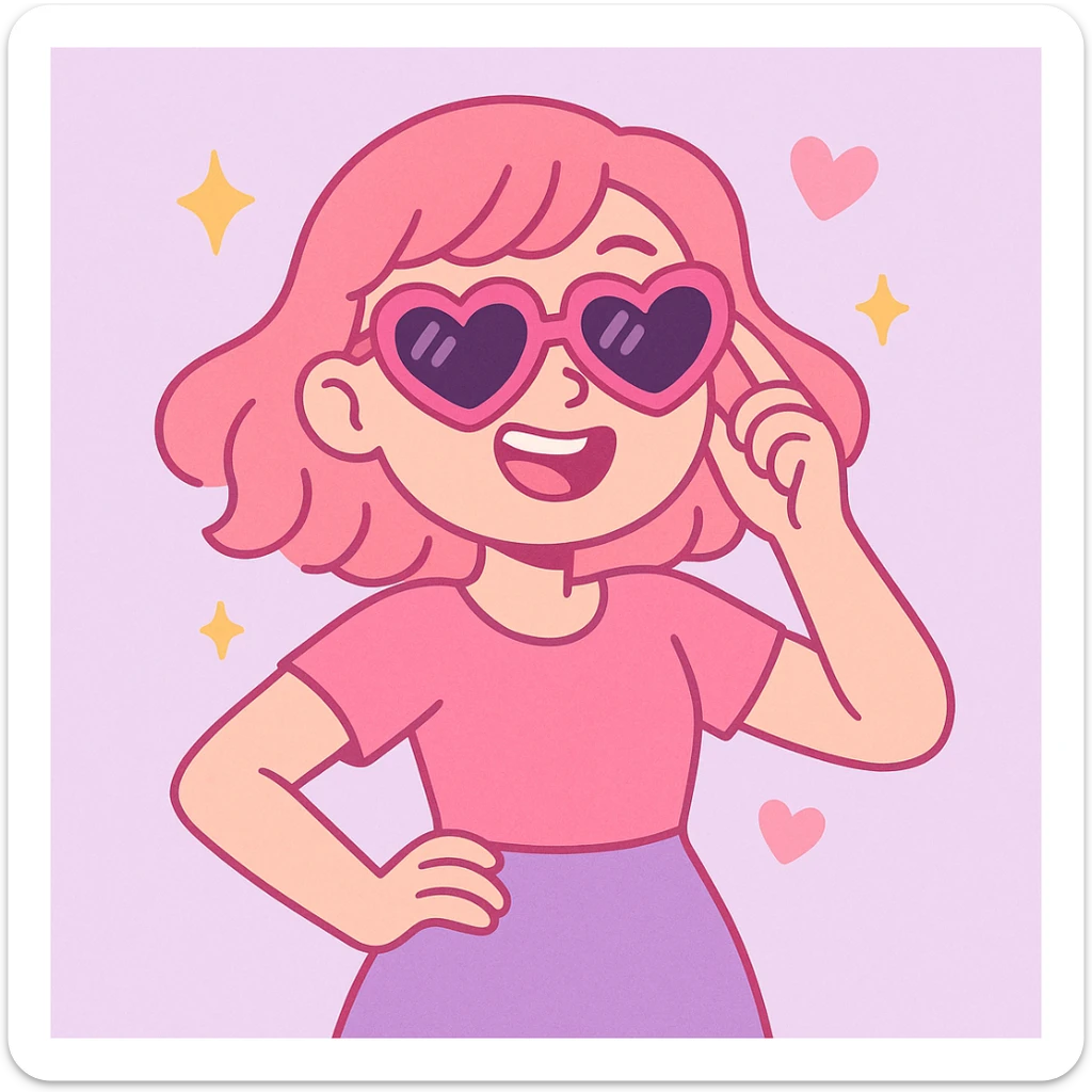 girly pop pinterest vibe, heart sunglasses, pink and lavender, playful, sparkles sticker
