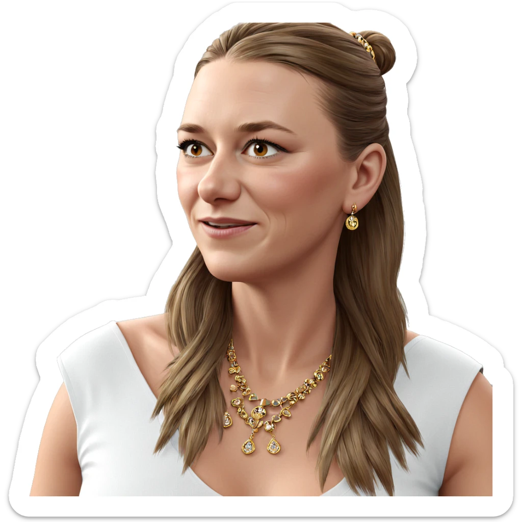 brown-haired girl with jewelry sticker