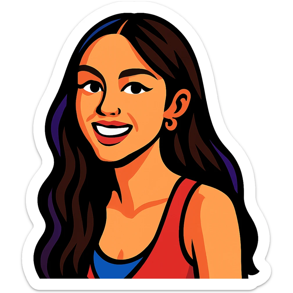 portrait of Olivia Rodrigo, pop singer, expressive style, vibrant toon style sticker