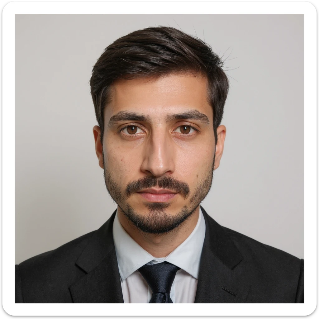 Ultra realistic ID photo of the person in the reference image, wearing a business suit, plain white background, centered composition, head and shoulders only, natural expression, soft even lighting, no accessories. sticker