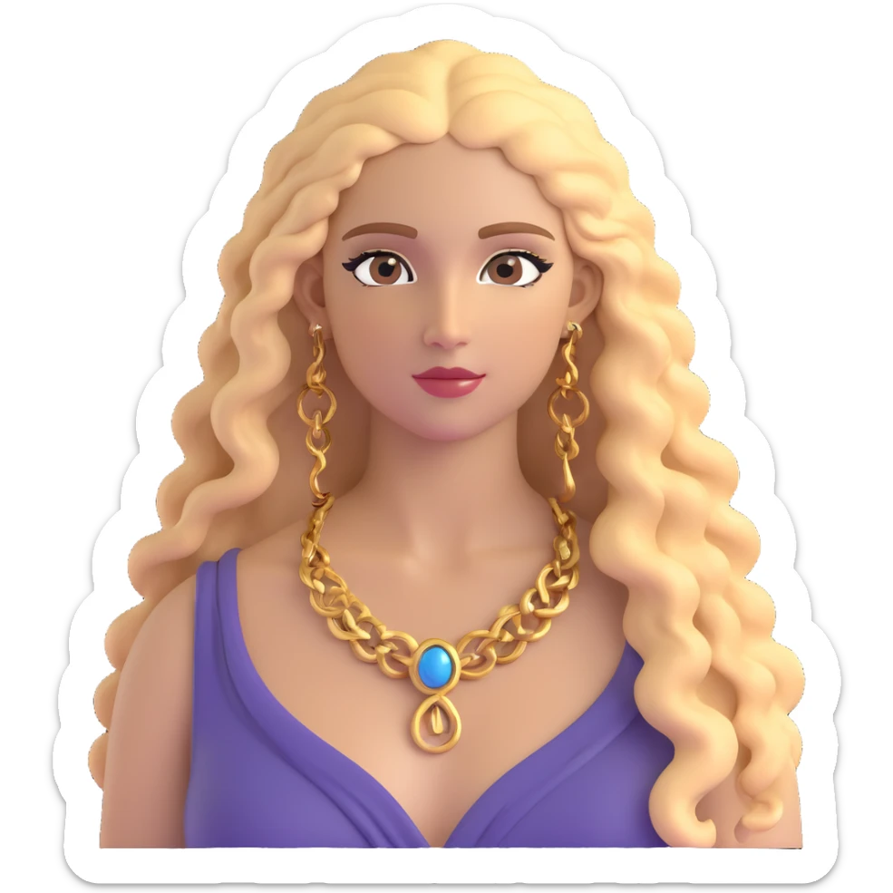 attractive Greek woman with long curly hair and light skin wearing gold Greek jewelry sticker