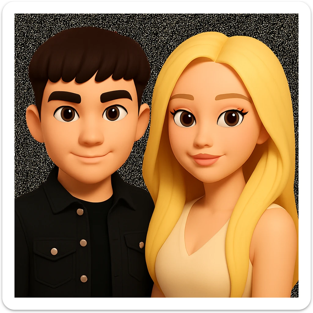 Slightly increase the volume of the upper body of the girl, make the hair more voluminous and separated from each other, and make the skin color uniform. Maintain the cartoonish 3D style as in the reference image. sticker