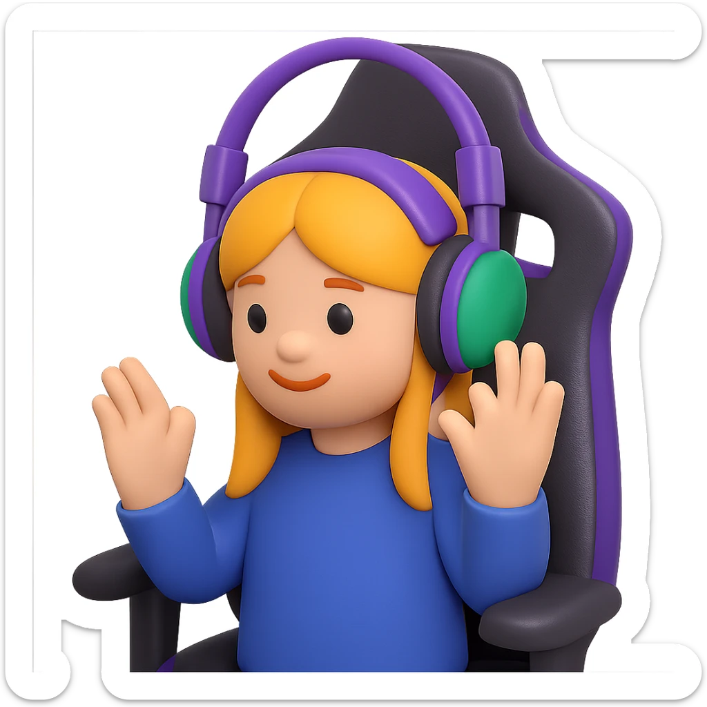 Make the streamer a female with headphones and a gaming chair in 3D emoji style (Microsoft style 3D fluent emojis). Remove the background. sticker