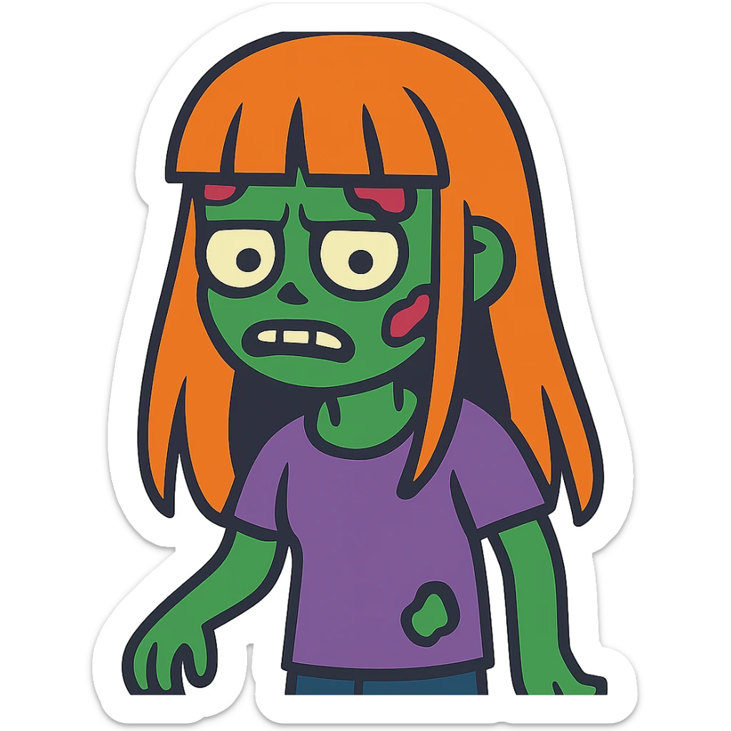 zombie girl with long ginger hair and bangs sticker