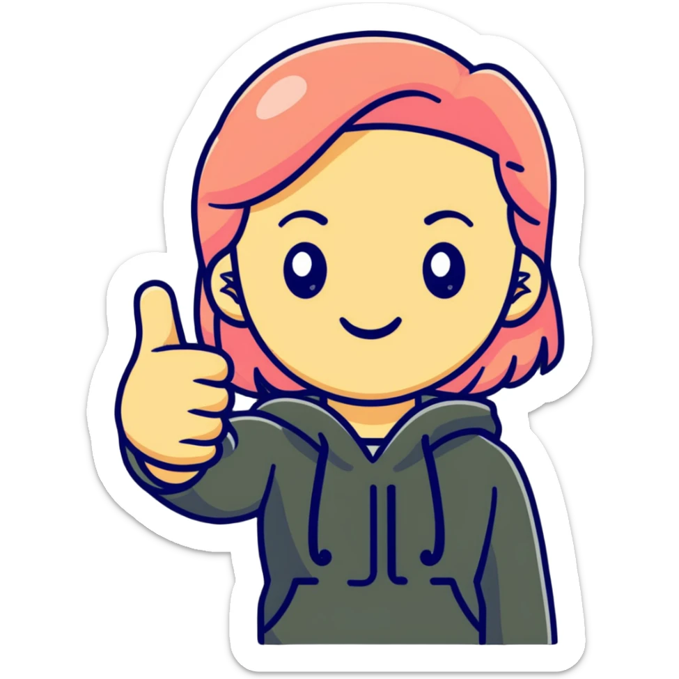 Girl with one hand giving thumbs up and the other hand giving thumbs down, showing mixed feelings sticker