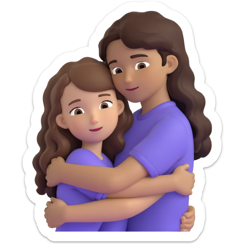 girl with long light brown hair and pale skin hugging a boy with short black wavy hair and tanned skin sticker