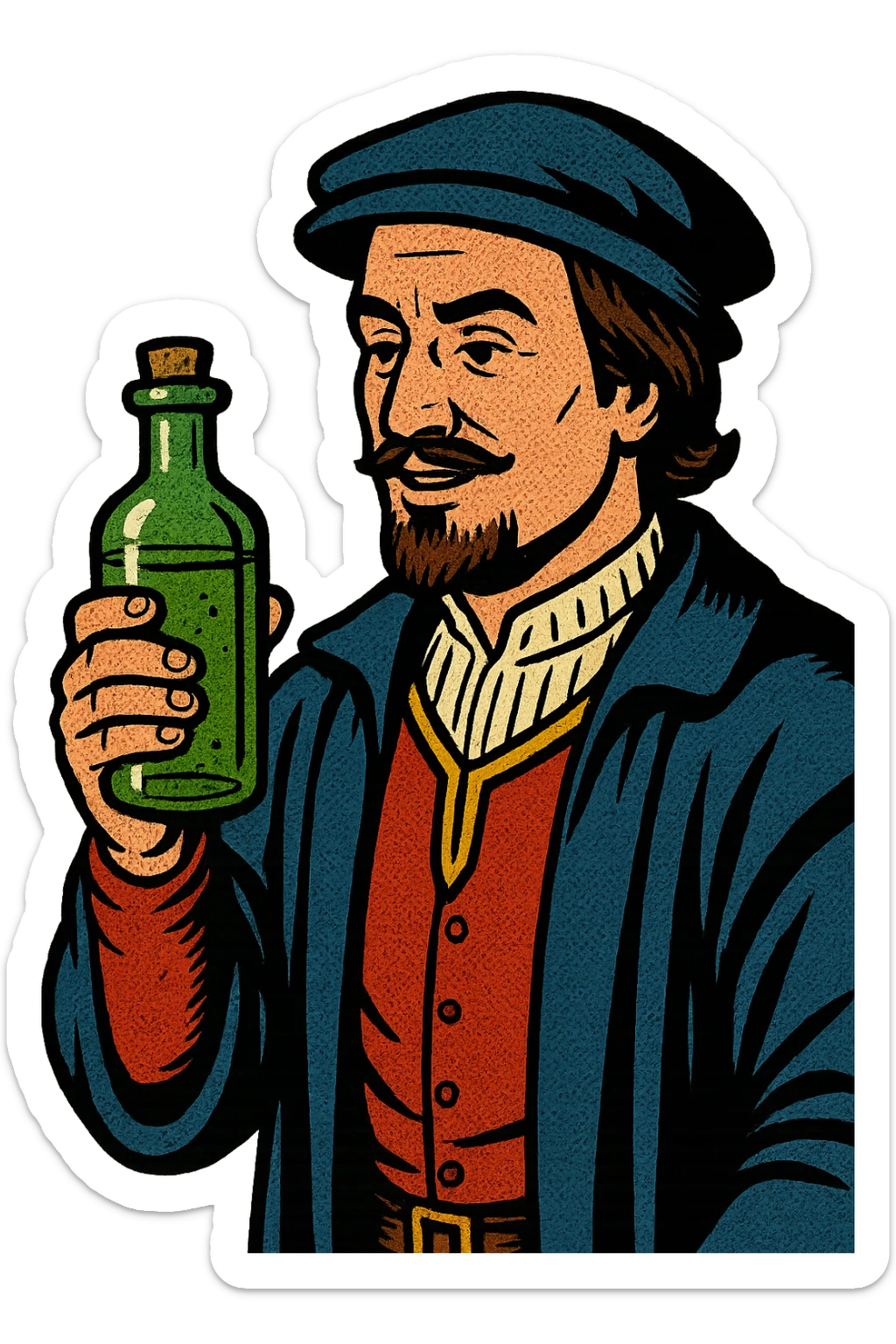 A male doctor from tudor england with his herbal medicine bottle sticker