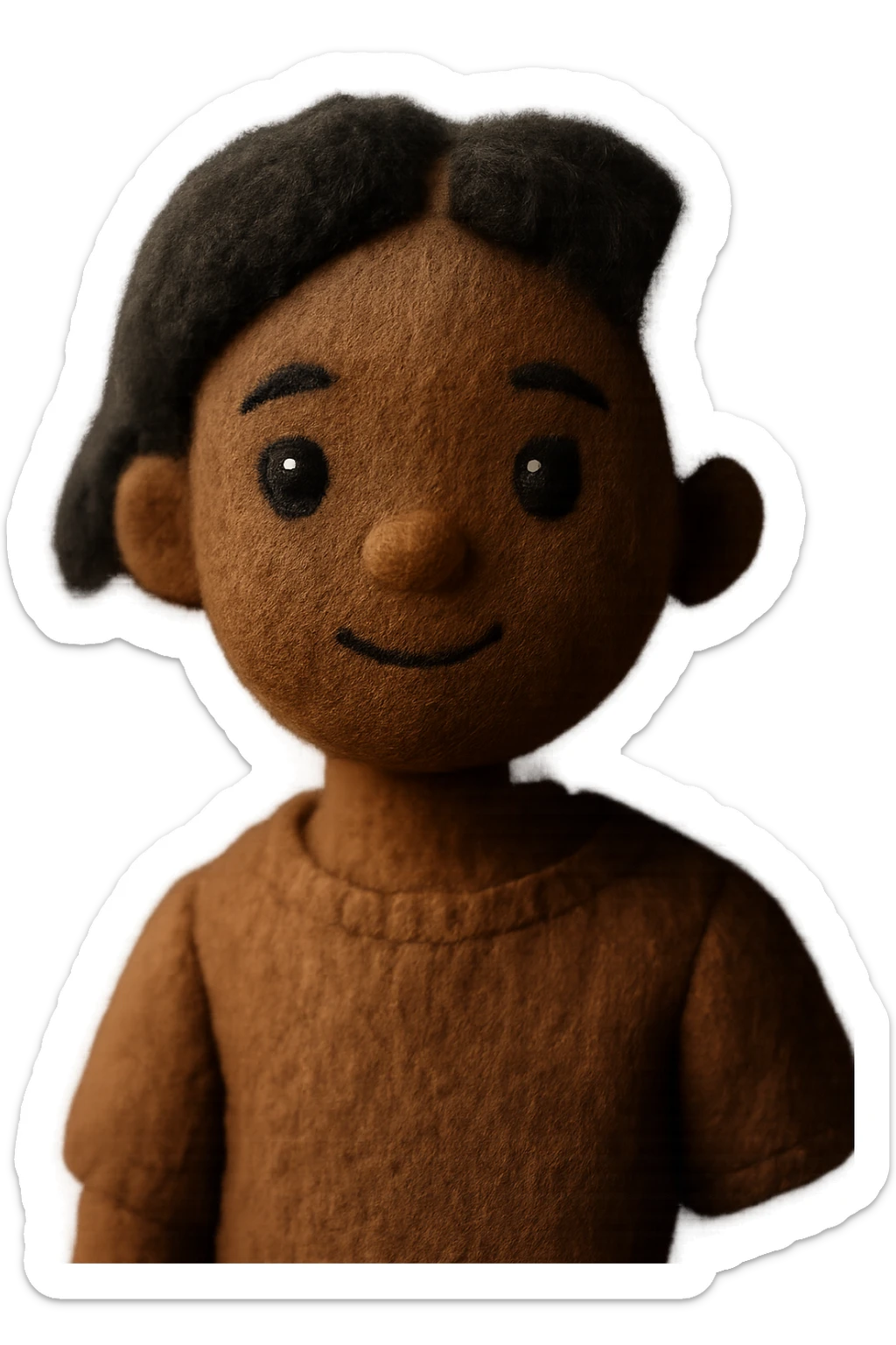 portrait illustration of a brown-skinned girl with short black curly hair parted in the middle, brown eyes sticker