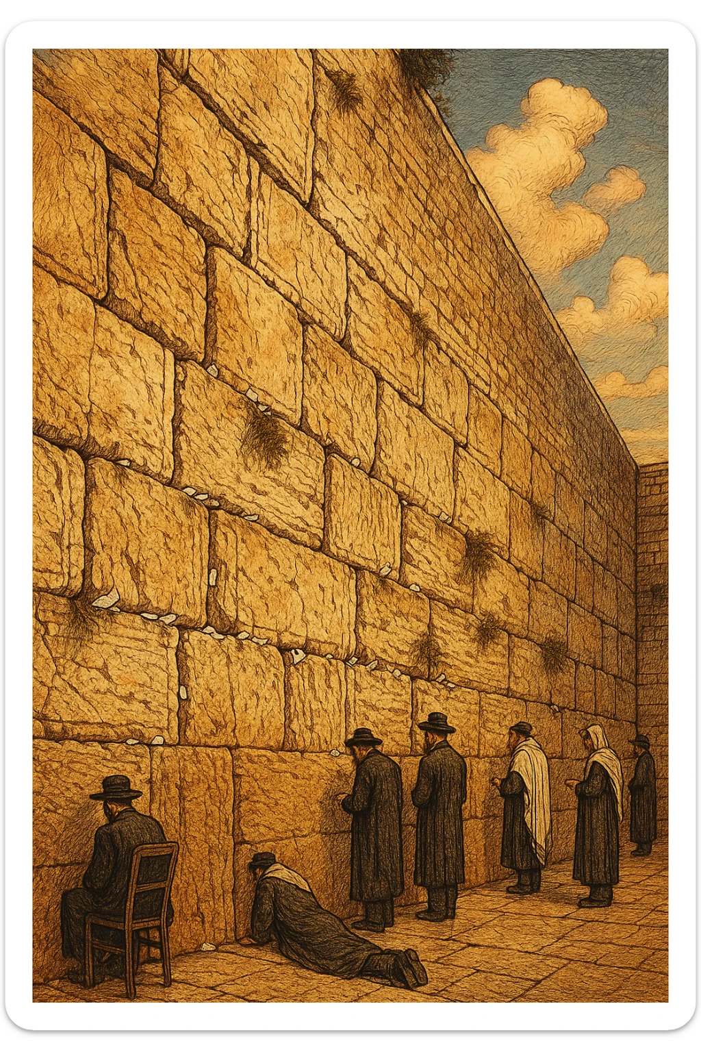illustration of the Kotel (Western Wall), style 4, detailed, artistic sticker