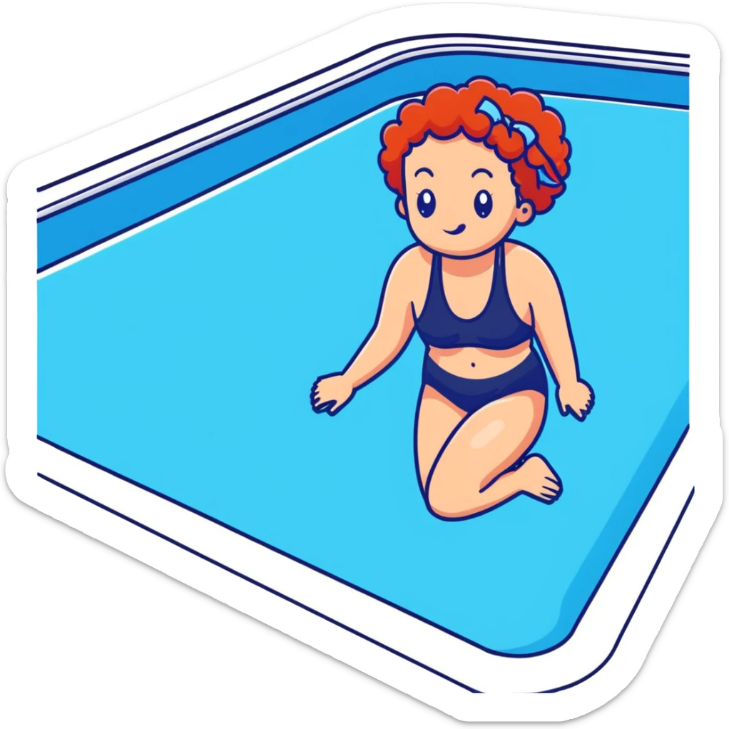 22-year-old white female athlete swimmer with curly red hair about to enter a pool sticker